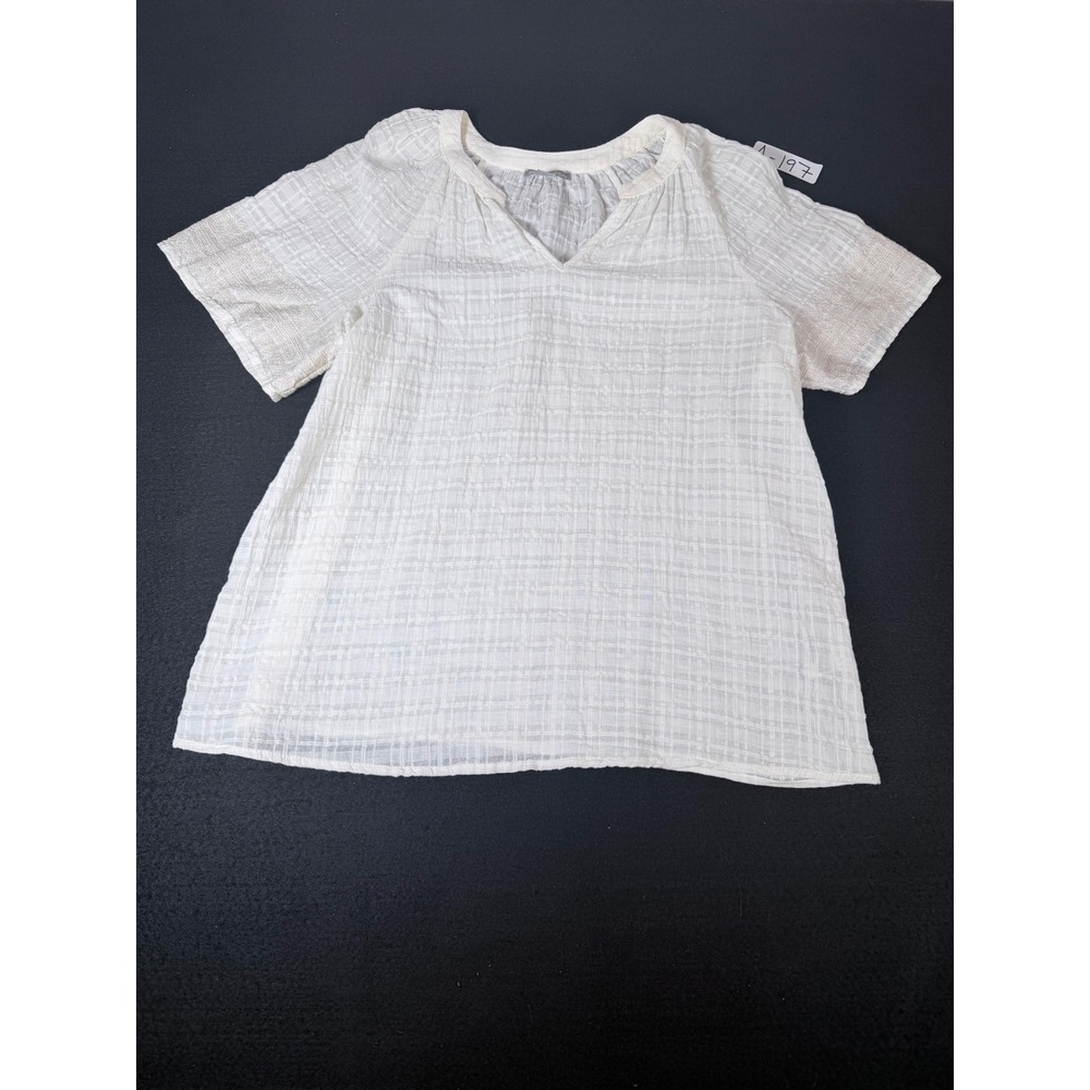 Falls Creek Womens Small White Cotton Gauze Embroidered V-Neck Blouse Top